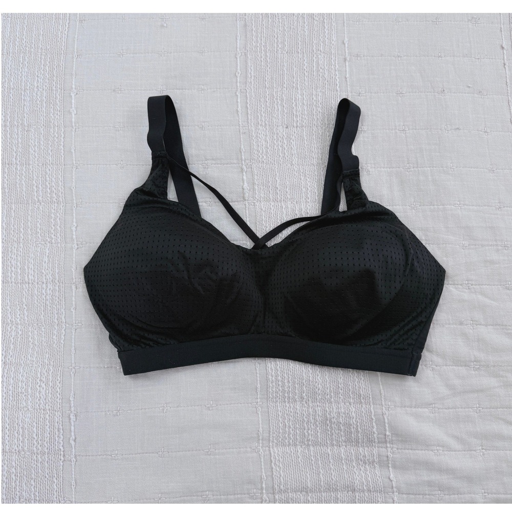 Victoria Sport Bra Womens 36D Black Mesh Strappy High Impact Activewear